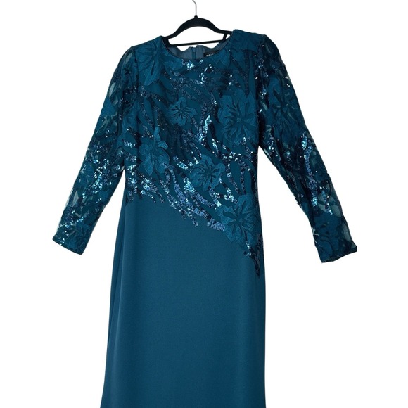 Tadashi Shoji Maxi Dress Women's Size 8 Floral Sequin Long Sleeve Stretch Cóctel - Picture 10 of 13